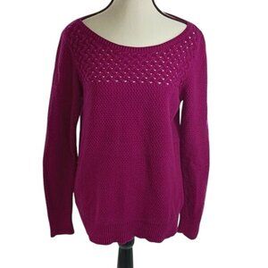 Loft Womens S Magenta Knit Sweater Long Sleeve Textured Crew Neck Pullover Top